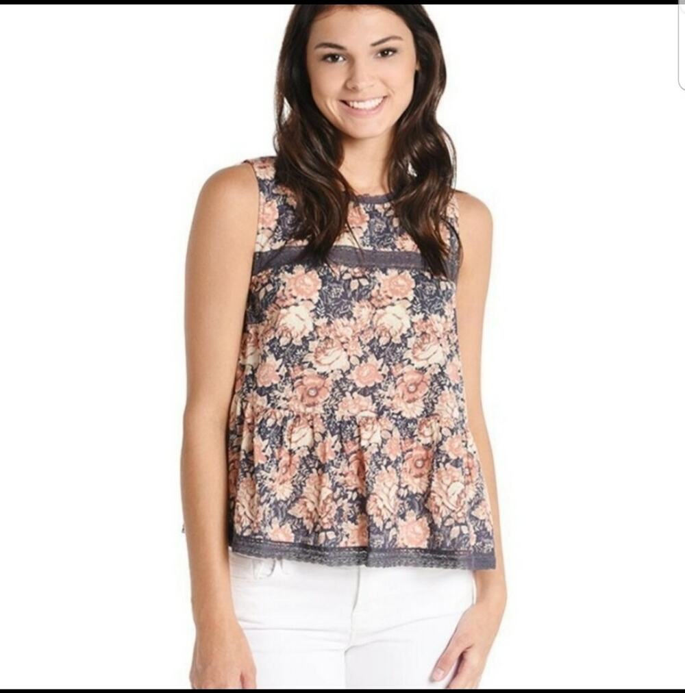 Current/Elliott Sz 3 Peplum blouse Lace floral Women's Sleeveless Babydoll Large